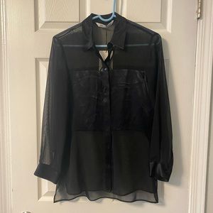 NWT Zara XS sheer/silk button down top